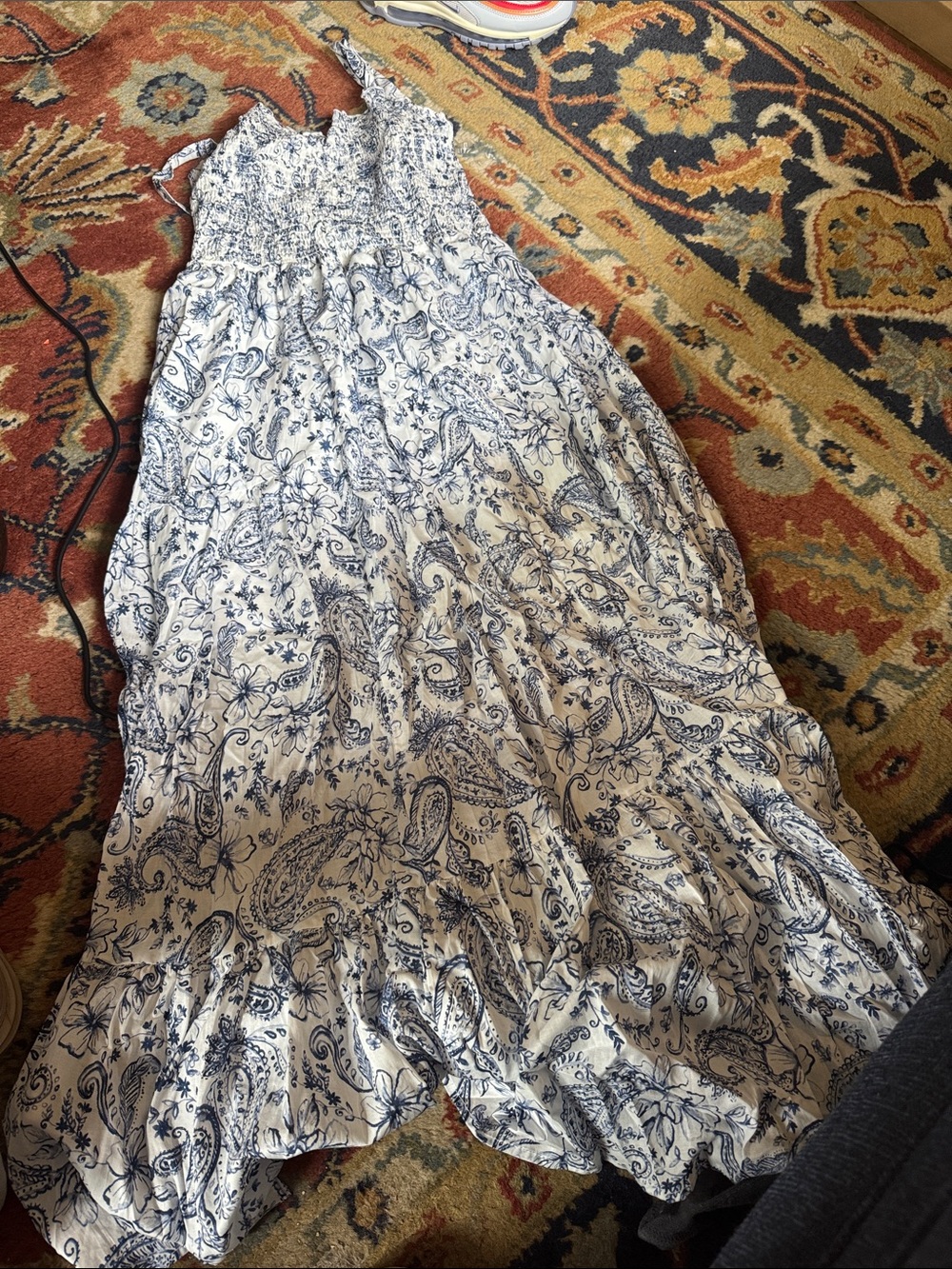 Ultra Flirt White Maxi Dress with Navy Paisley Print
